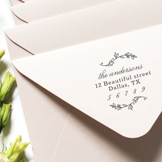 Familienaam Return Address Greenery Branch Zelfinktende Stempel