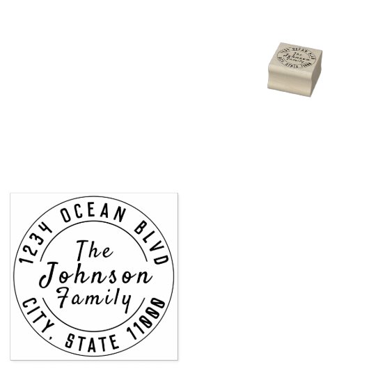Familienaam Return Address Round Rubber Stempel (Gestempeld)
