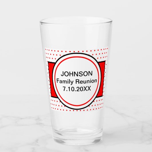 Familienaam Reunion Red Polka Dots Glas (Voorkant)