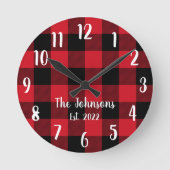 Familienaam Rode Buffalo Plaid Ronde Klok (Voorkant)