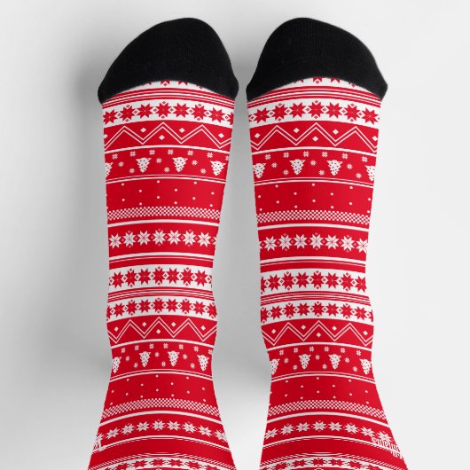 Familienaam Rode Nordic Sweater Kerstpatroon Sokken (Top)