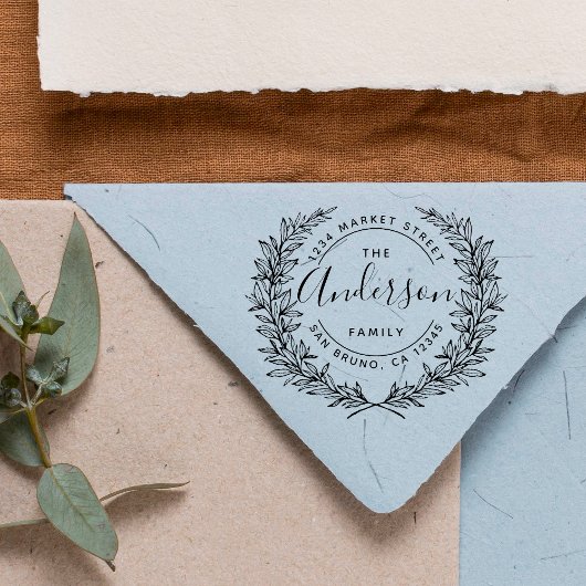 Familienaam Rond handgetekend Wreatadres Rubberstempel