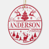 Familienaam Rood en Wit Klassieke Aangepaste Kerst Keramisch Ornament (Links)