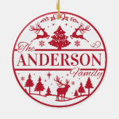 Familienaam Rood en Wit Klassieke Aangepaste Kerst Keramisch Ornament (Achterkant)