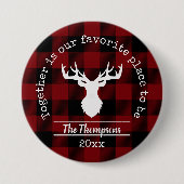 Familienaam Rood en Zwart Buffalo Plaid Ronde Button 7,6 Cm (Voorkant)