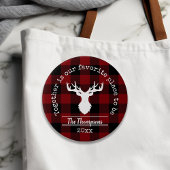 Familienaam Rood en Zwart Buffalo Plaid Ronde Button 7,6 Cm