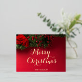 Familienaam Rood & Goud Typografie Kerstmis Folie Feestdagen Briefkaart (Staand Voorkant)