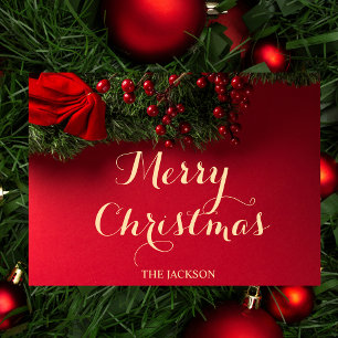 Familienaam Rood & Goud Typografie Kerstmis Folie Feestdagen Briefkaart