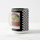 Familienaam Rooster Life is beter op het Boerderij Tweekleurige Koffiemok (Voorkant links)