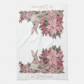 Familienaam Roze bloemen en konijnenkerstmis Theedoek (Verticaal)