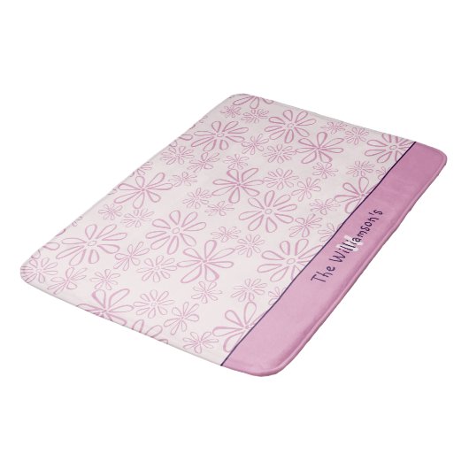 Familienaam & Roze & Blush Bloemen Doodle Patroon Badmat (Gekanteld)