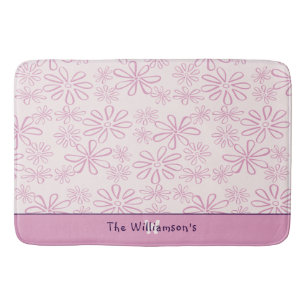 Familienaam & Roze & Blush Bloemen Doodle Patroon Badmat