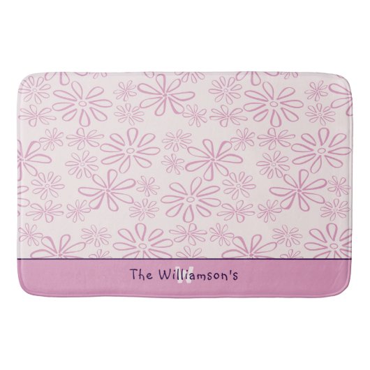 Familienaam & Roze & Blush Bloemen Doodle Patroon Badmat (Voorkant)