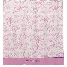 Familienaam & Roze & Blush Bloemen Doodle Patroon Douchegordijn