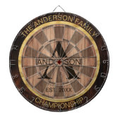 Familienaam Rustic Farmhouse Wood monogrammed Gold Dartbord (Voorkant)