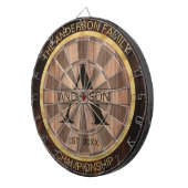 Familienaam Rustic Farmhouse Wood monogrammed Gold Dartbord (Voorkant Rechts)