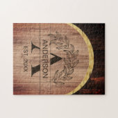 Familienaam Rustic Farmhouse Wood monogrammed Gold Legpuzzel (Horizontaal)