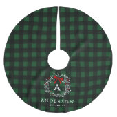 Familienaam Rustic Holiday Wreath Buffalo Plaid Kerstboom Rok (Voorkant)