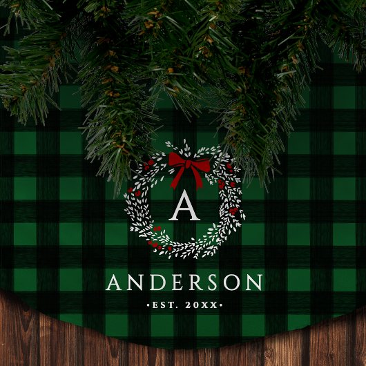 Familienaam Rustic Holiday Wreath Buffalo Plaid Kerstboom Rok