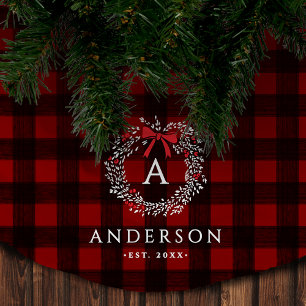 Familienaam Rustic Holiday Wreath Buffalo Plaid Kerstboom Rok