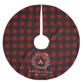 Familienaam Rustic Holiday Wreath Buffalo Plaid Kerstboom Rok (Voorkant)