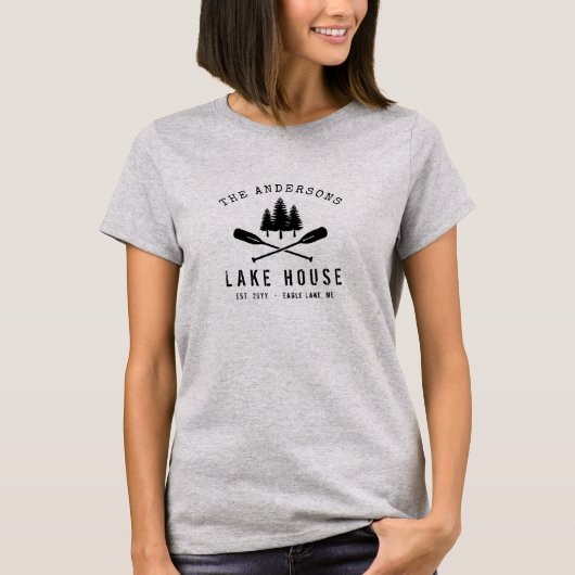 Familienaam Rustic Lake House Boat Oars Trees T-shirt (Voorkant)