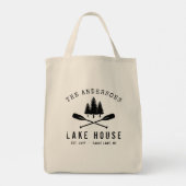 Familienaam Rustic Lake House Boat Oars Trees Tote Bag (Achterkant)