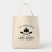 Familienaam Rustic Lake House Boat Oars Trees Tote Bag (Voorkant)