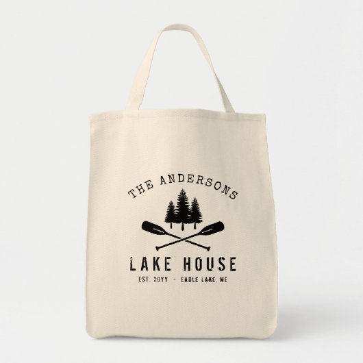 Familienaam Rustic Lake House Boat Oars Trees Tote Bag (Voorkant)