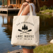 Familienaam Rustic Lake House Boat Oars Trees Tote Bag