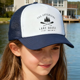 Familienaam Rustic Lake House Boat Oars Trees Trucker Pet