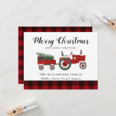 Familienaam Rustic Merry kerst Farmhouse Kaart (Voorkant / Achterkant in situ)