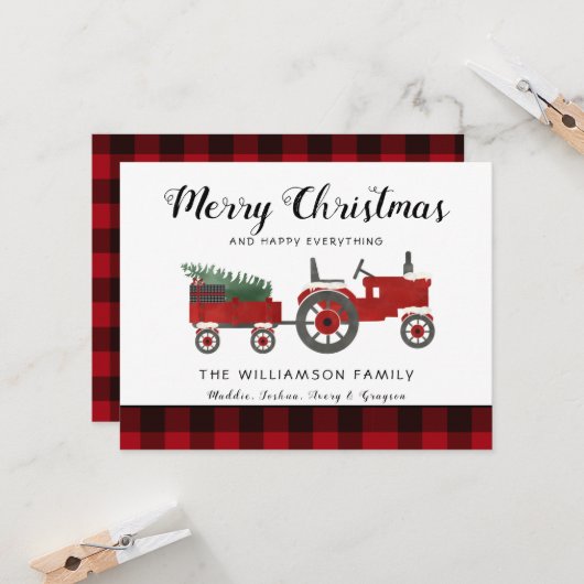 Familienaam Rustic Merry kerst Farmhouse Kaart (Voorkant / Achterkant in situ)