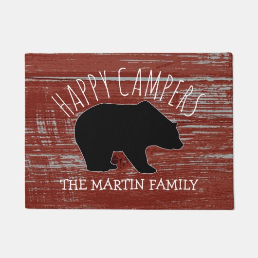 Familienaam Rustic Wood Beer | Happy Campers Deurmat (Voorkant)