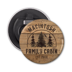 Familienaam Rustic Wood Forest Trees Button Flesopener