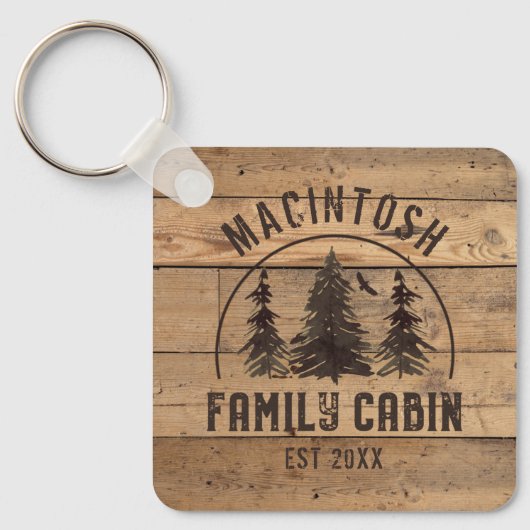 Familienaam Rustic Wood Forest Trees Sleutelhanger (Voorkant)