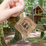 Familienaam Rustic Wood Forest Trees Sleutelhanger<br><div class="desc">Creëer is een gepersonaliseerde sleutelhanger voor gezins- en kajuit met een roest, landhouten plank met bospijnbomen en NAAM FAMILY CABIN en de datum van het jaar of een andere bruine tekst. BIJSTAND: Neem contact op met de ontwerper VOORDAT u via het Zazzle Chat MESSAGE tabblad hieronder of e-mail makeitaboutyoustore@gmail.com bestelt,...</div>