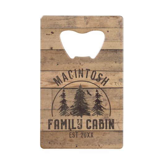 Familienaam Rustic Wood - Gepersonaliseerd Creditkaart Flessenopener (Voorkant)