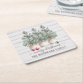 Familienaam Rustic Wood kerstbomen Kartonnen Onderzetters (Schuin)