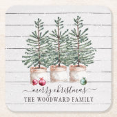 Familienaam Rustic Wood kerstbomen Kartonnen Onderzetters (Voorkant)
