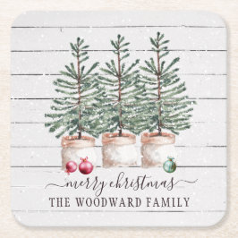 Familienaam Rustic Wood kerstbomen Kartonnen Onderzetters