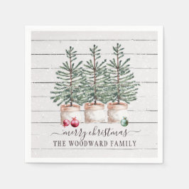 Familienaam Rustic Wood kerstbomen Servet