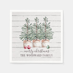 Familienaam Rustic Wood kerstbomen Servet