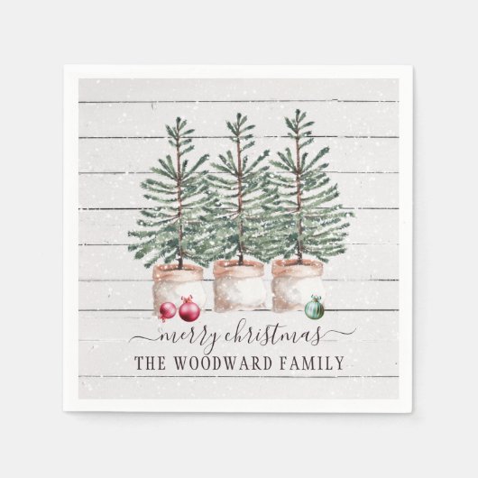 Familienaam Rustic Wood kerstbomen Servet (Voorkant)
