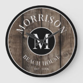 Familienaam Rustic Wood Monogram Grote Klok (Voorkant)