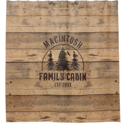 Familienaam Rustic Wood Personalized Fleece Douchegordijn (Voorkant)