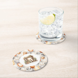  familienaam rustiek beige paasfeest ronde kartonnen onderzetter