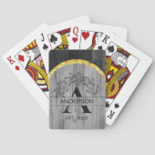 Familienaam Rustiek Grijs Houten Monogram Goud Pokerkaarten (Achterkant)