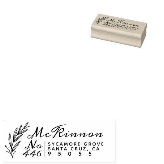 Familienaam Rustiek Script & Blad Retouradres Rubberstempel (Gestempeld)