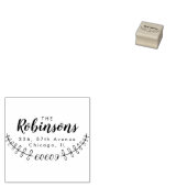Familienaam Rustiek Script & bladeren Retouradres Rubberstempel (Gestempeld)